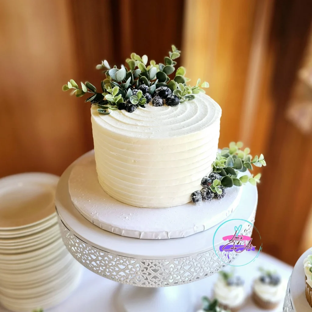 simple wedding cake with greenery